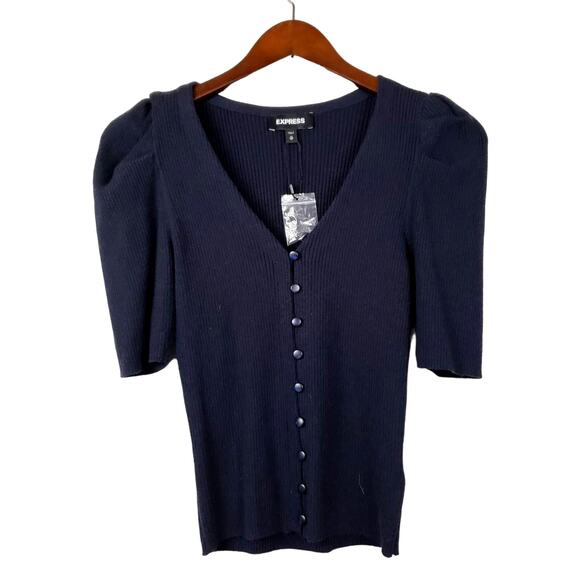NEW! Express Knit Top Sweater Cardigan Casual Button V Neck - XS - Picture 1 of 5